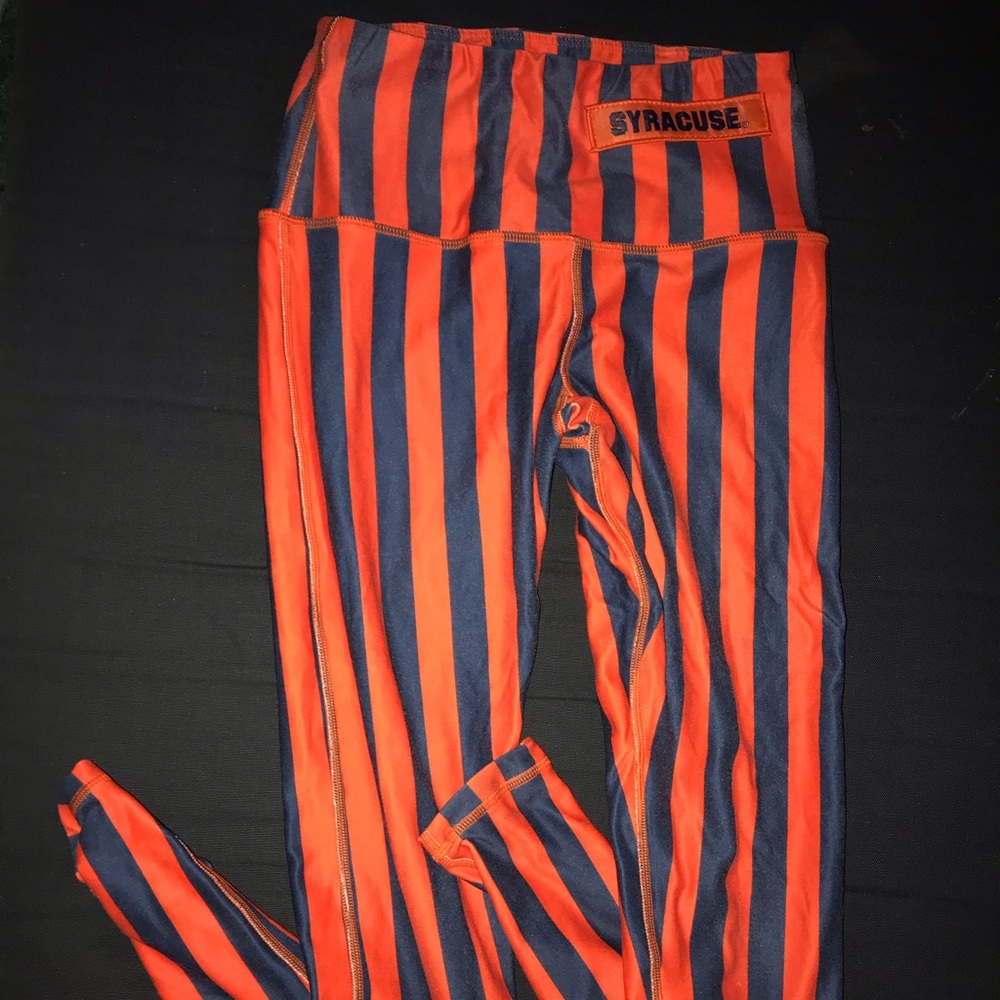 Syracuse navy & orange striped leggings